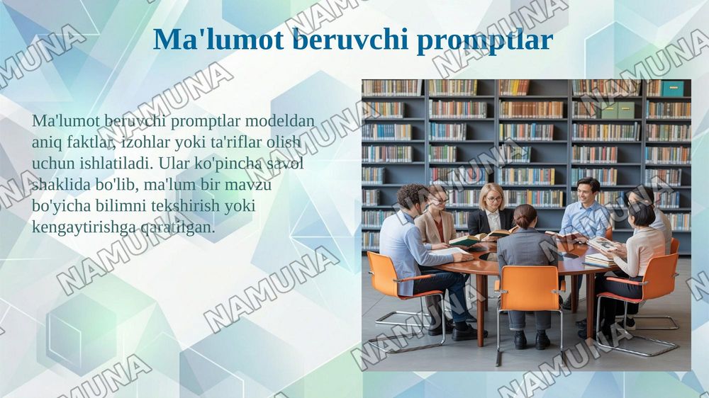 Prompt turlari va ularning turlariga misollar — 5-slayd