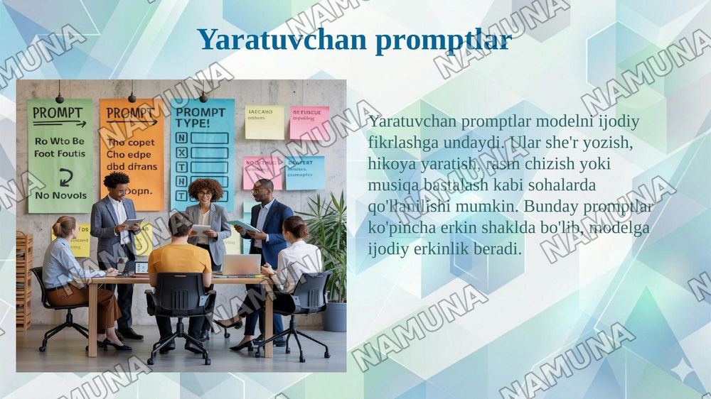 Prompt turlari va ularning turlariga misollar — 6-slayd