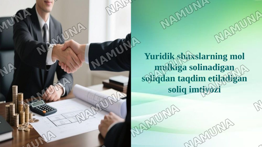 Yuridik shaxslarning mol mulkiga solinadigan soliqdan taqdim etiladigan soliq imtiyozi — 1-slayd