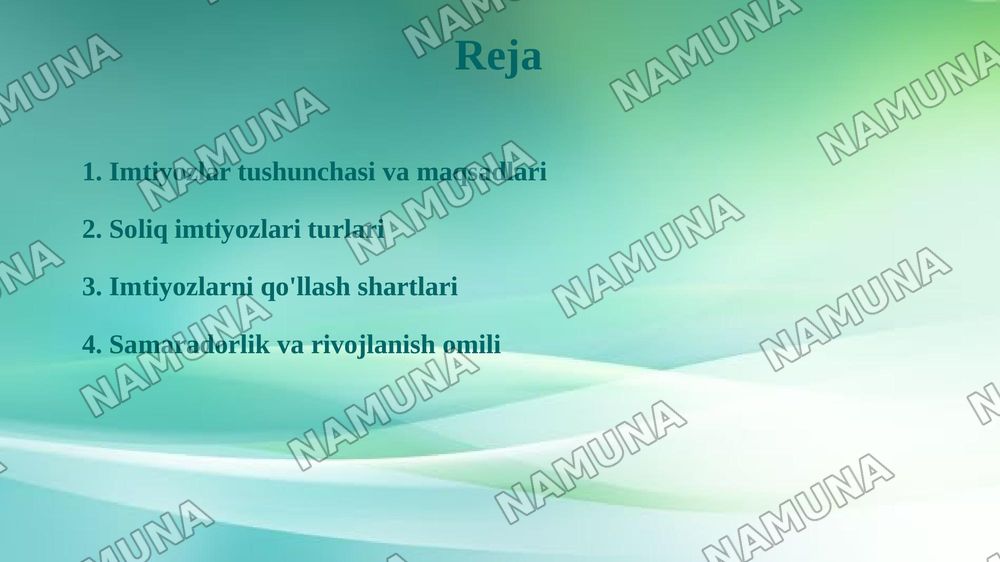 Yuridik shaxslarning mol mulkiga solinadigan soliqdan taqdim etiladigan soliq imtiyozi — 2-slayd