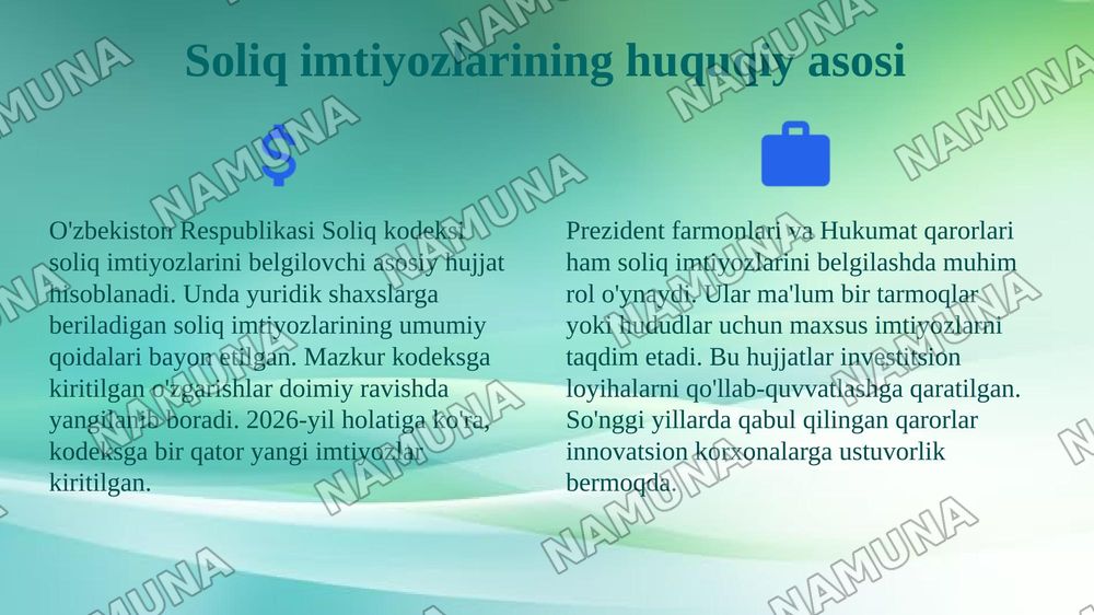 Yuridik shaxslarning mol mulkiga solinadigan soliqdan taqdim etiladigan soliq imtiyozi — 4-slayd
