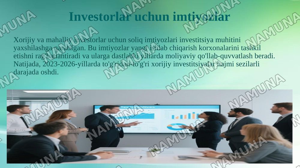 Yuridik shaxslarning mol mulkiga solinadigan soliqdan taqdim etiladigan soliq imtiyozi — 8-slayd