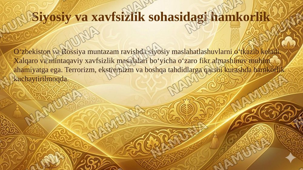 Rossiya va Oʻzbekiston hamkorlik munosabatlarining shakllanishi va rivojlanishi — 6-slayd