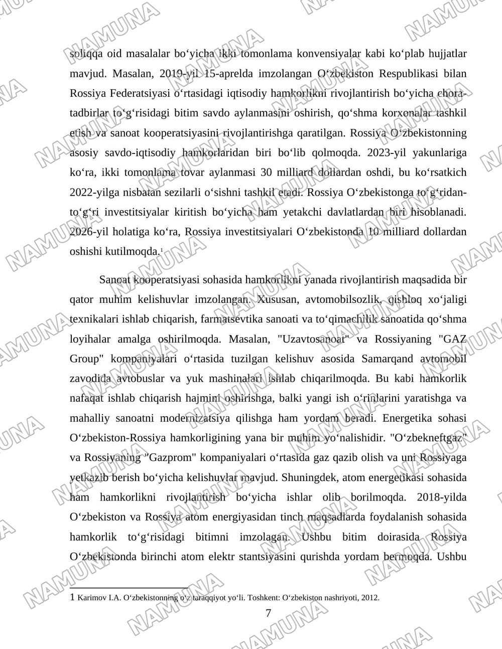 Rossiya va Oʻzbekiston hamkorlik munosabatlarining shakllanishi va rivojlanishi — 7-varaq