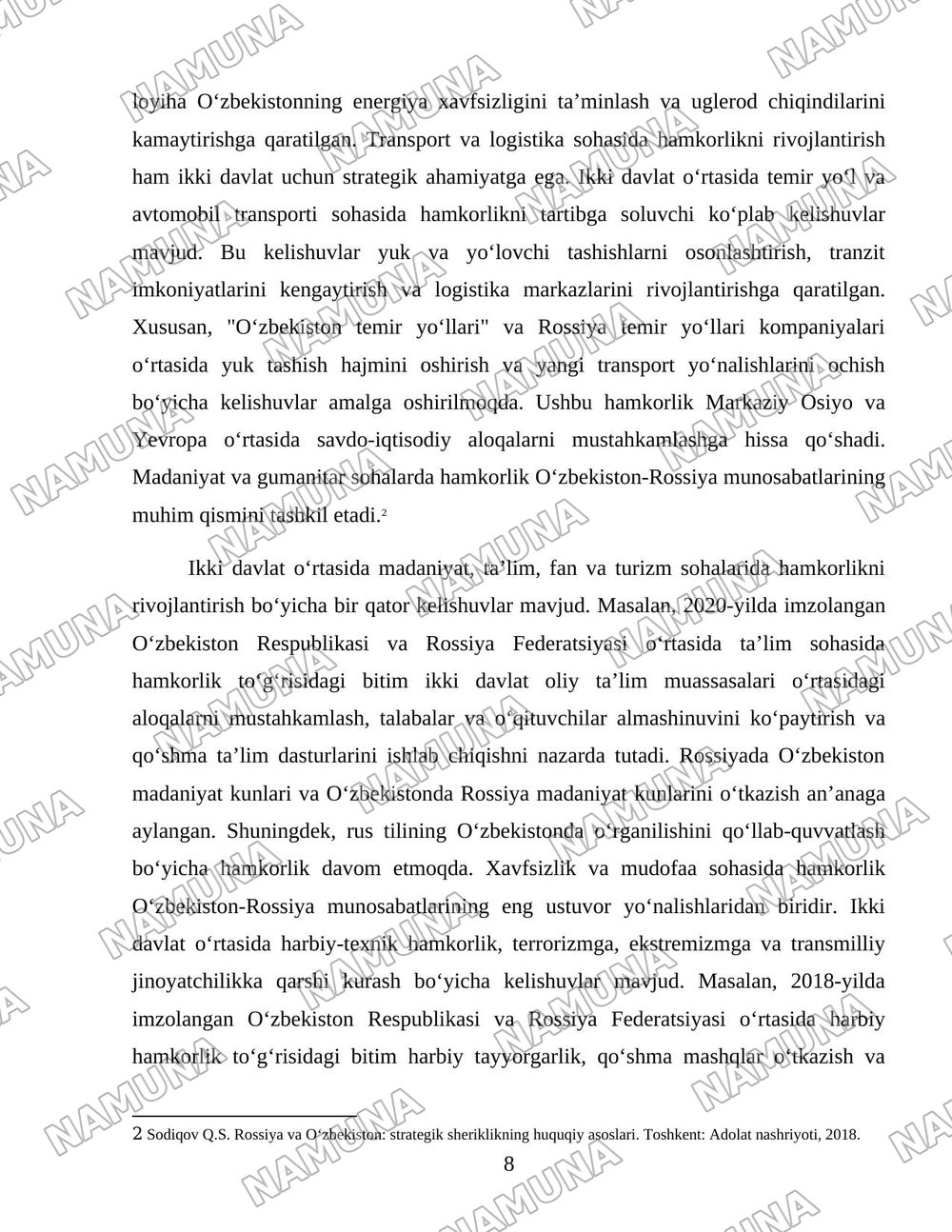 Rossiya va Oʻzbekiston hamkorlik munosabatlarining shakllanishi va rivojlanishi — 8-varaq