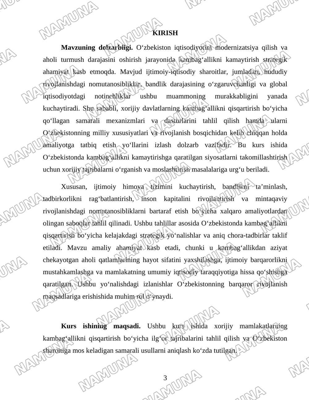 Xorijiy mamlakatlarning kambagʻallikni qisqartirish boʻyicha tajribalarini Oʻzbekistonda qollash yollari — 3-varaq