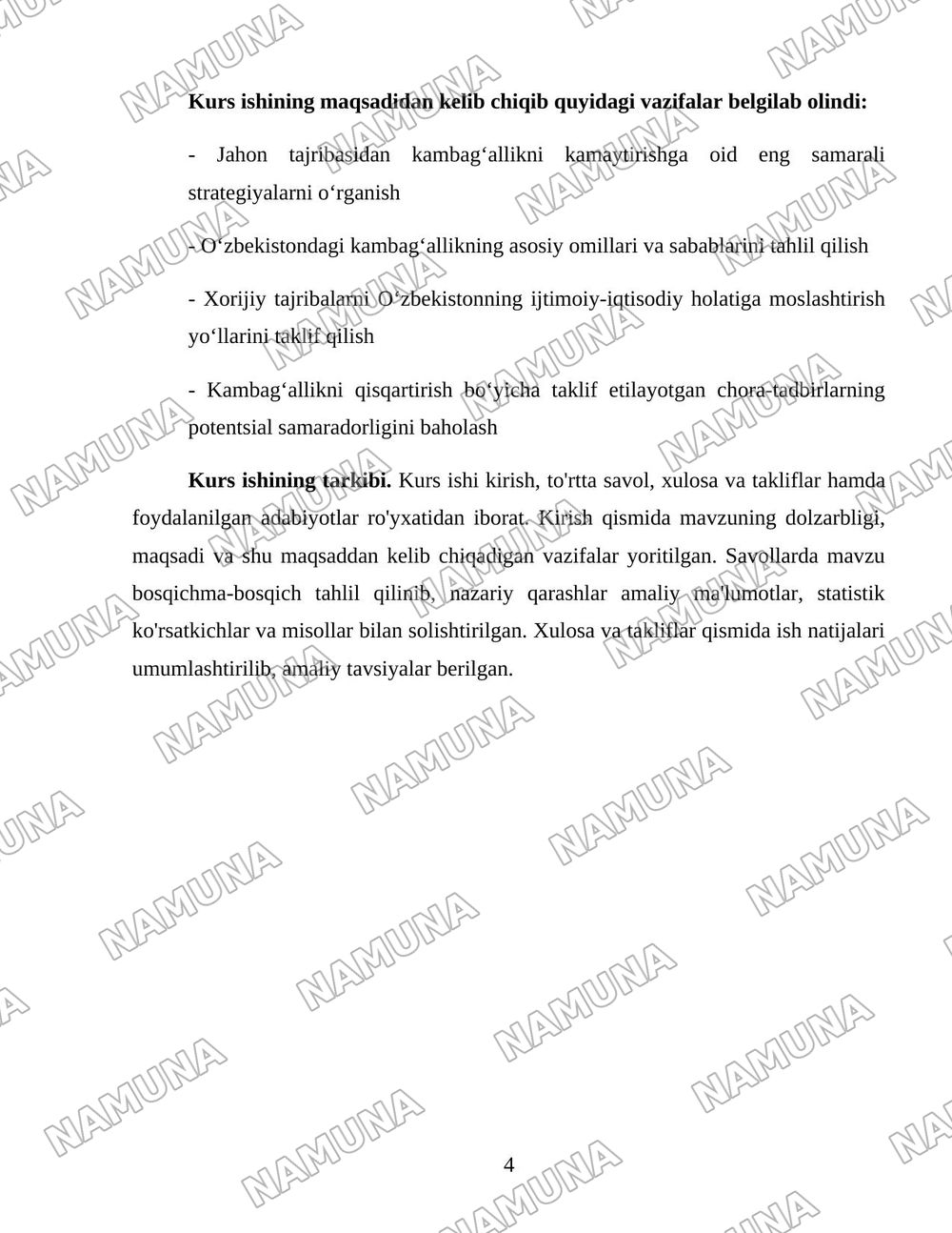 Xorijiy mamlakatlarning kambagʻallikni qisqartirish boʻyicha tajribalarini Oʻzbekistonda qollash yollari — 4-varaq