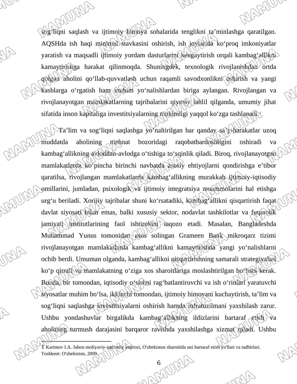Xorijiy mamlakatlarning kambagʻallikni qisqartirish boʻyicha tajribalarini Oʻzbekistonda qollash yollari — 6-varaq
