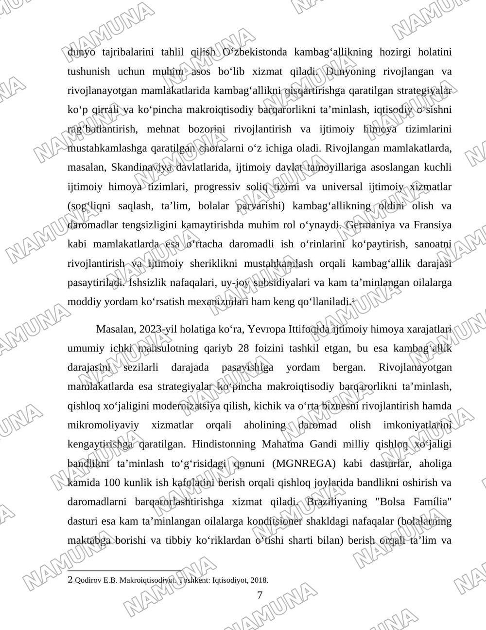 Xorijiy mamlakatlarning kambagʻallikni qisqartirish boʻyicha tajribalarini Oʻzbekistonda qollash yollari — 7-varaq