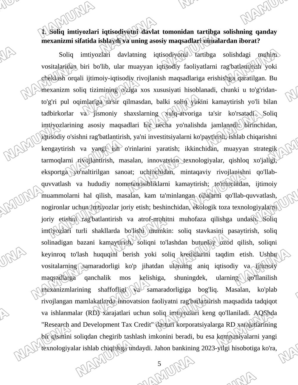 Soliq imtiyozlari orqali iqtisodiyotni davlat tomonidan tartibga solinishi — 5-varaq