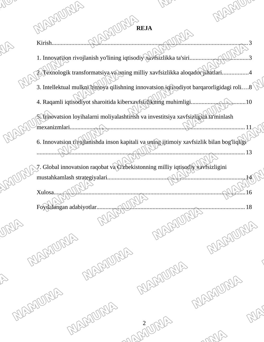 Iqtisodiyotni innavatsion rivojlanish yoliga ótishdagi xavfsizlik shartlari — 2-varaq