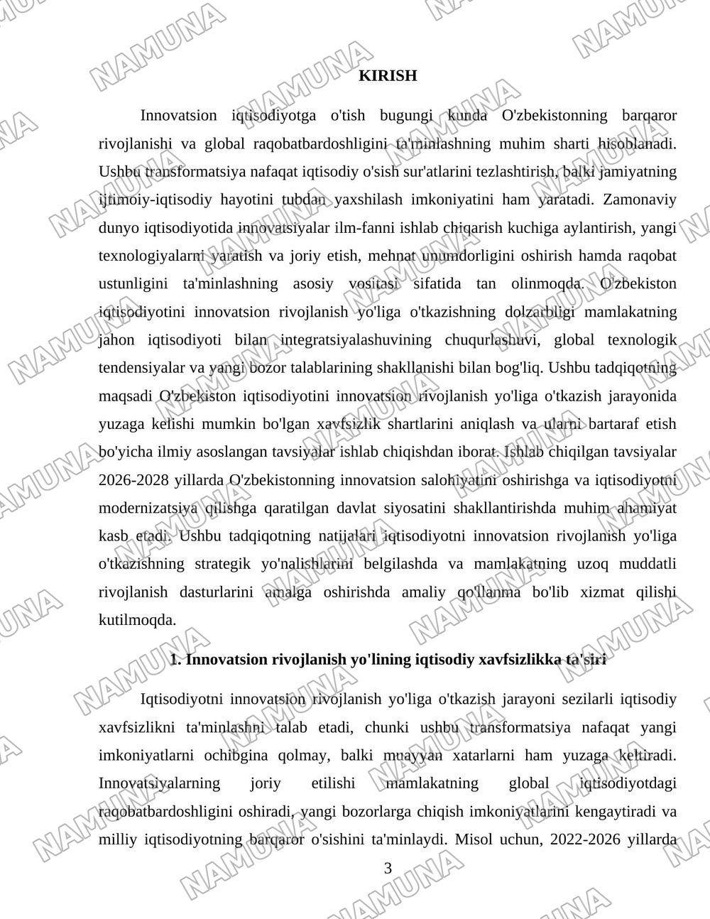 Iqtisodiyotni innavatsion rivojlanish yoliga ótishdagi xavfsizlik shartlari — 3-varaq