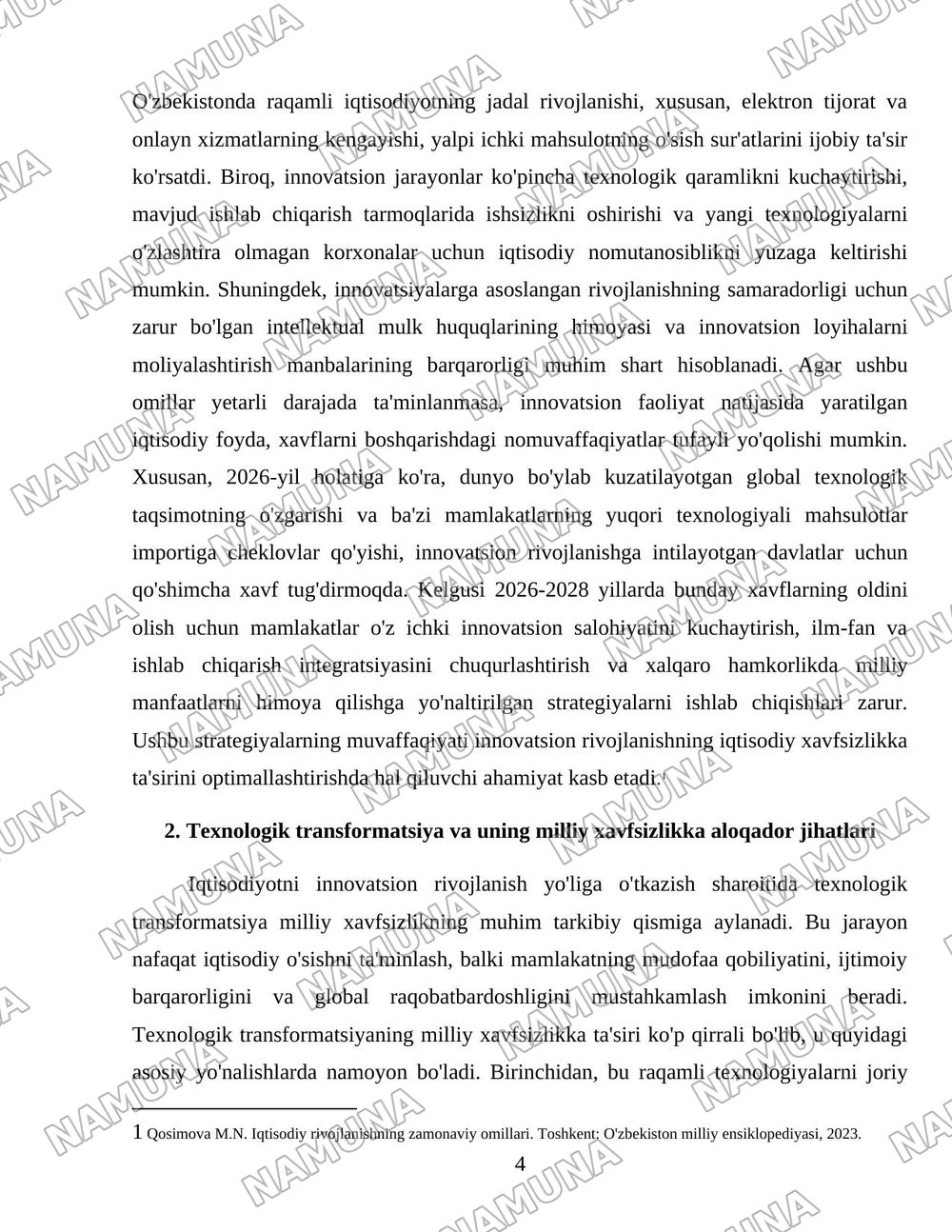 Iqtisodiyotni innavatsion rivojlanish yoliga ótishdagi xavfsizlik shartlari — 4-varaq