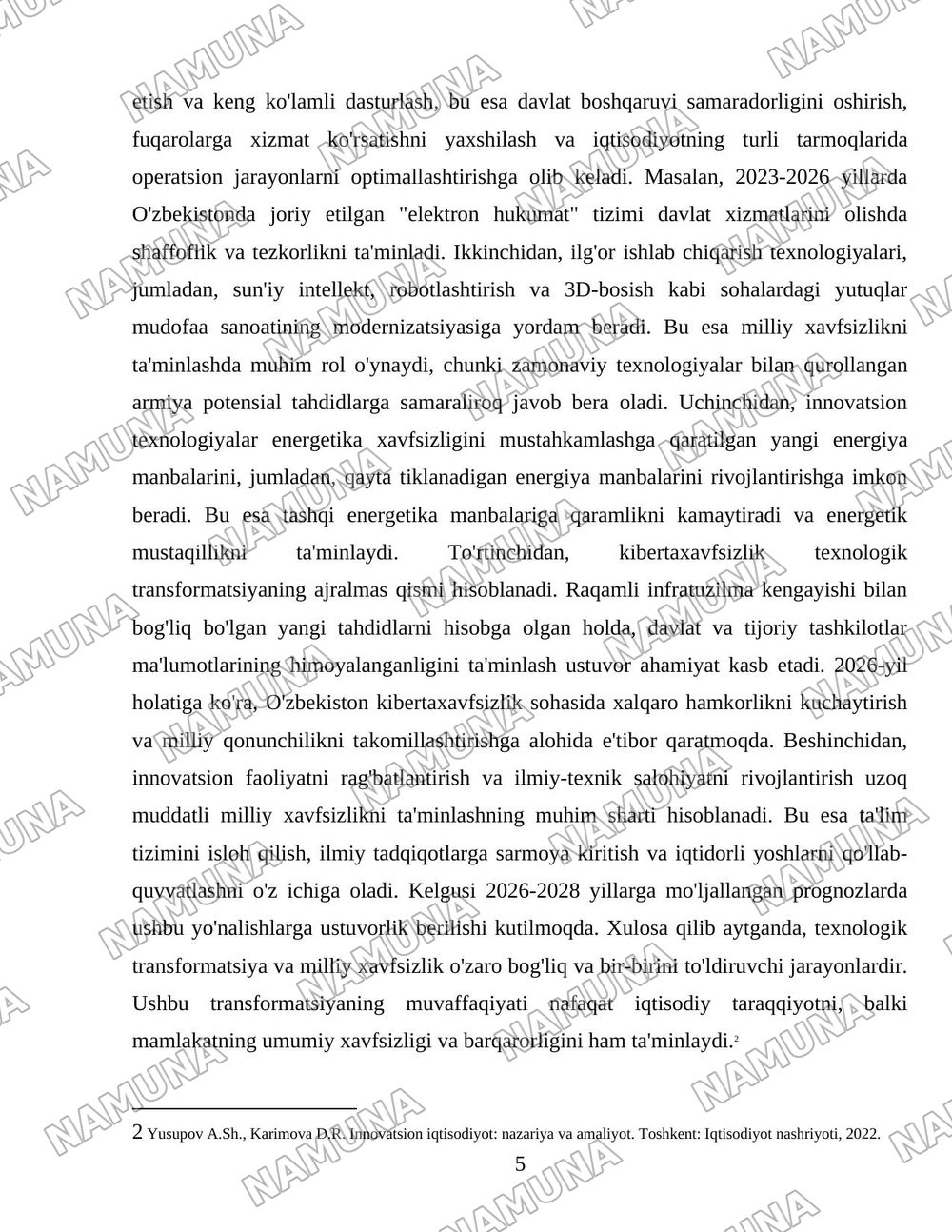 Iqtisodiyotni innavatsion rivojlanish yoliga ótishdagi xavfsizlik shartlari — 5-varaq