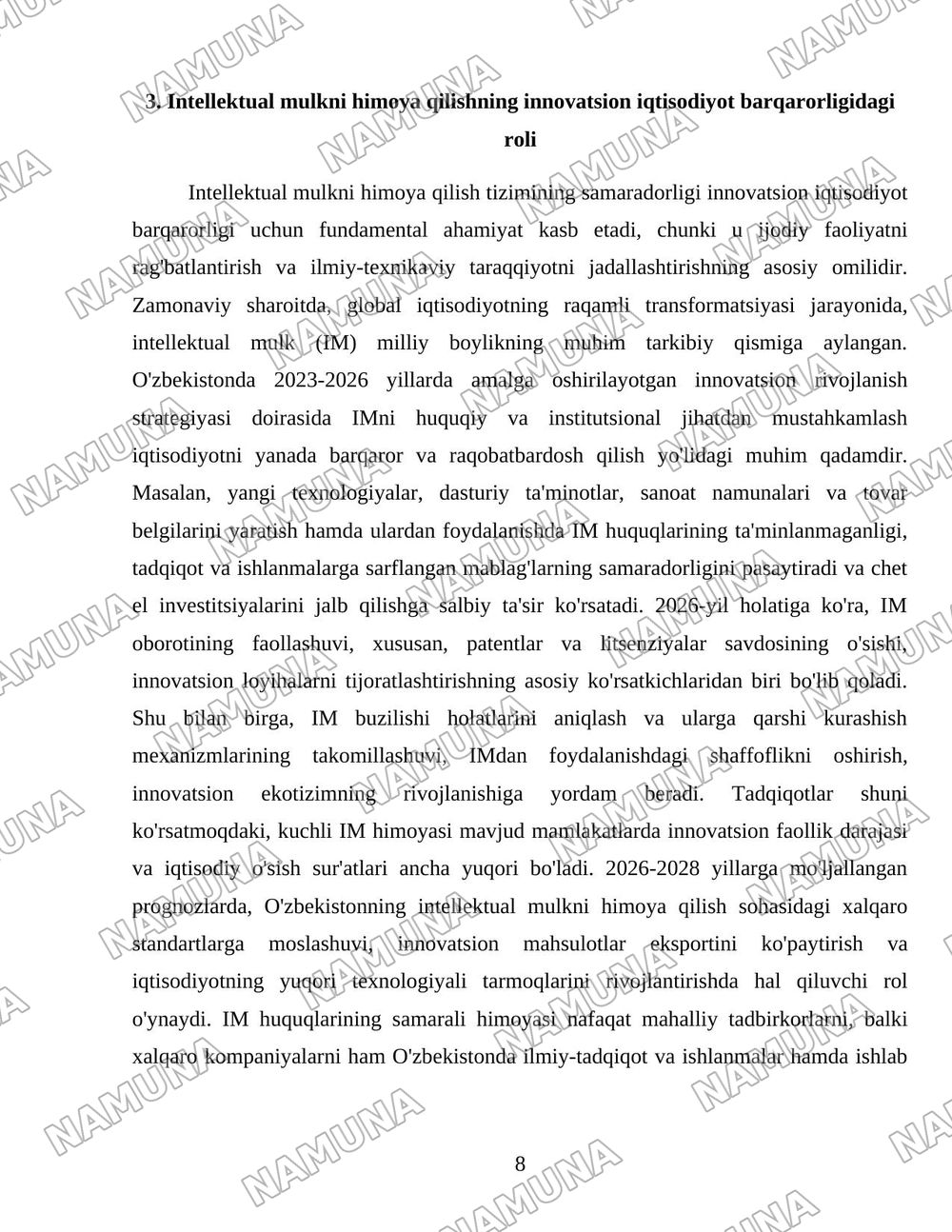 Iqtisodiyotni innavatsion rivojlanish yoliga ótishdagi xavfsizlik shartlari — 8-varaq