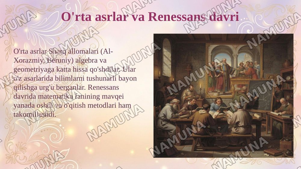 Matematika va o’qitish metodikasi predmeti va fan sifatida shakllanish tarixi — 5-slayd
