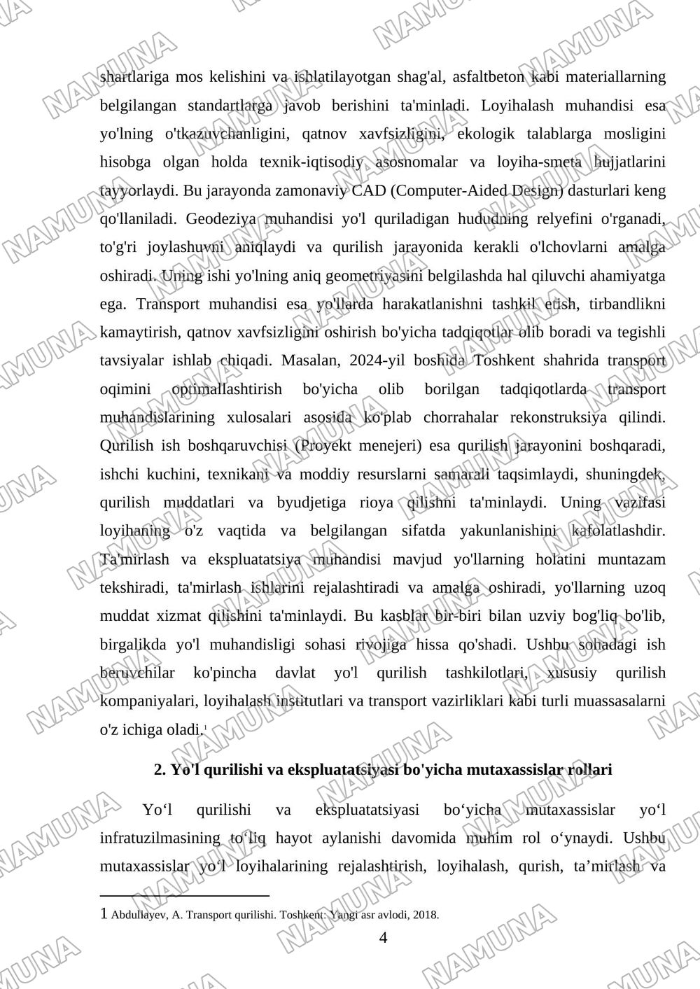 Yo‘l muhandisligi kasblari va ish beruvchilar xaritasi – individual infografika. — 4-varaq