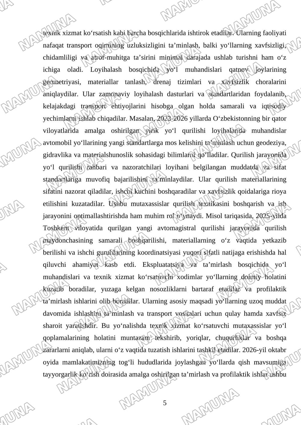 Yo‘l muhandisligi kasblari va ish beruvchilar xaritasi – individual infografika. — 5-varaq