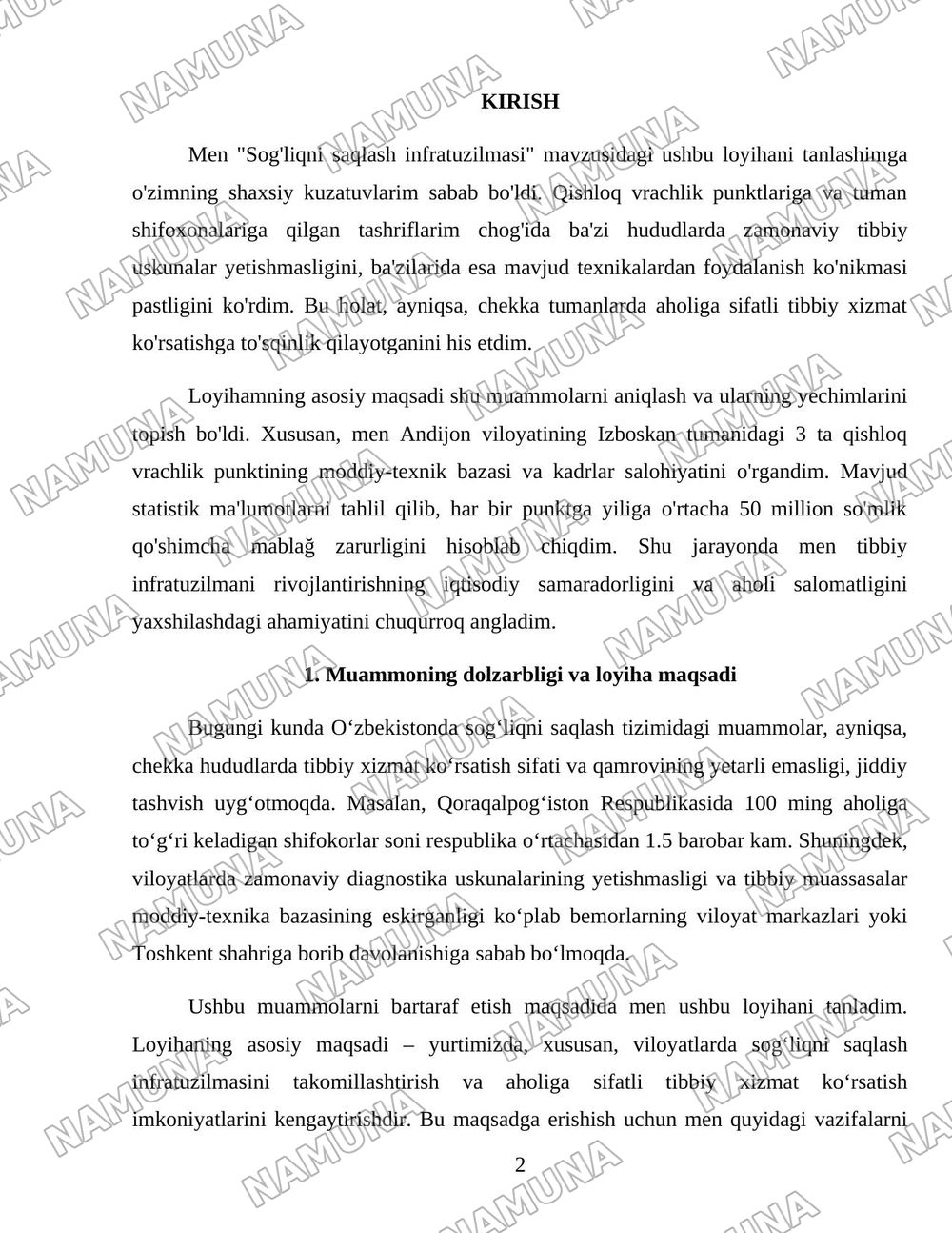 Sog'liqni saqlash infratuzilmasi. — 2-varaq