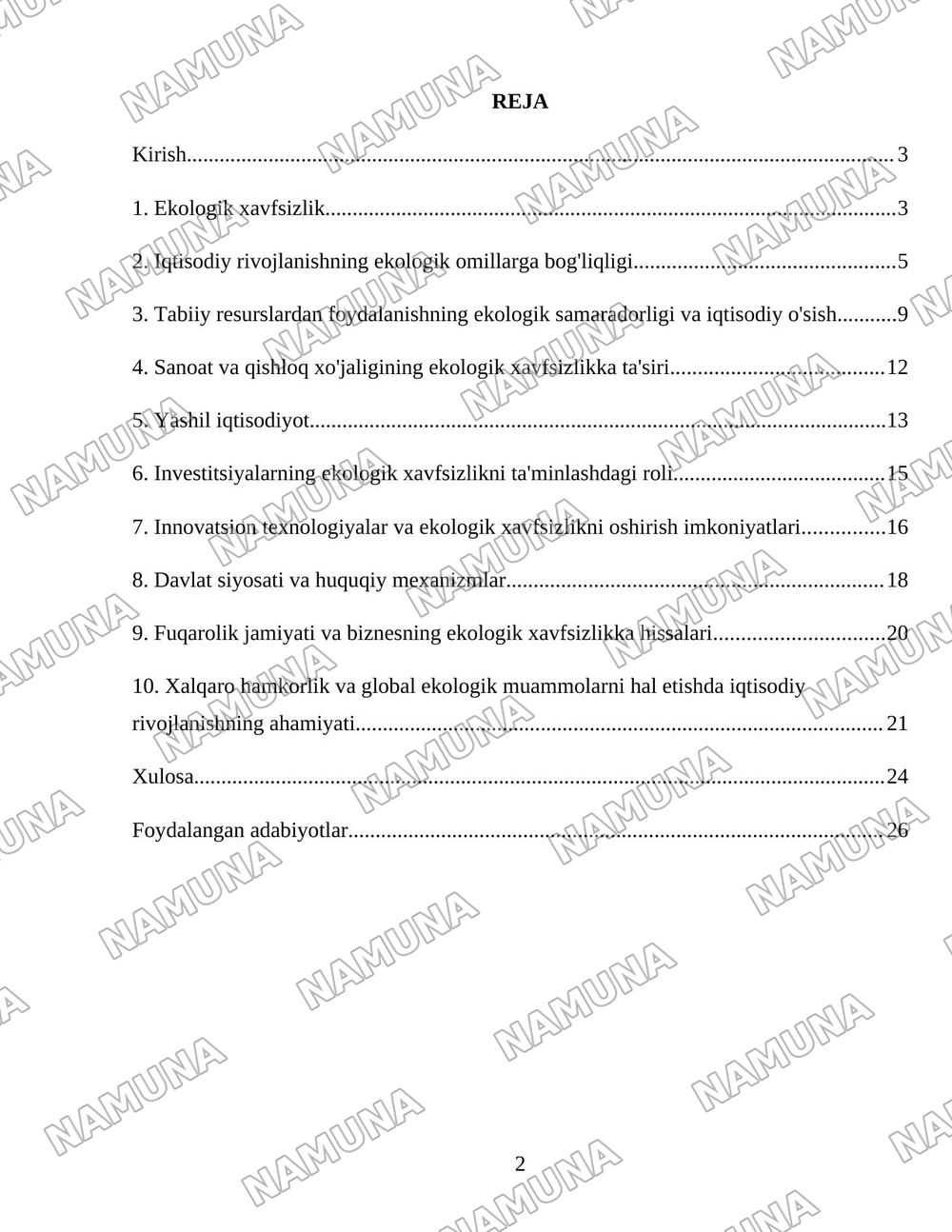 Ekologik xavfsizlikni ta’minlash — iqtisodiy rivojlanishning muhim omili. — 2-varaq