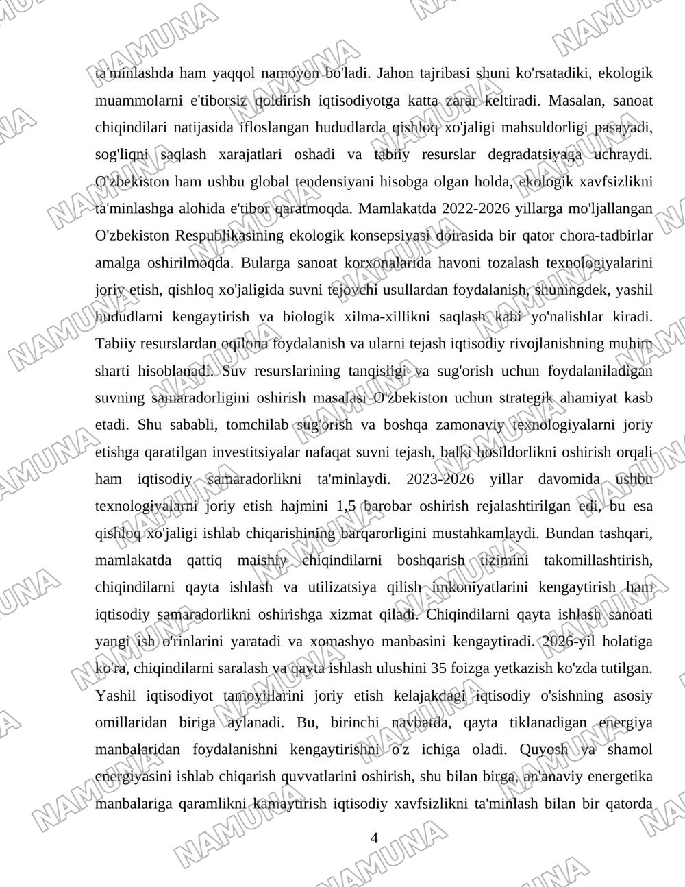 Ekologik xavfsizlikni ta’minlash — iqtisodiy rivojlanishning muhim omili. — 4-varaq