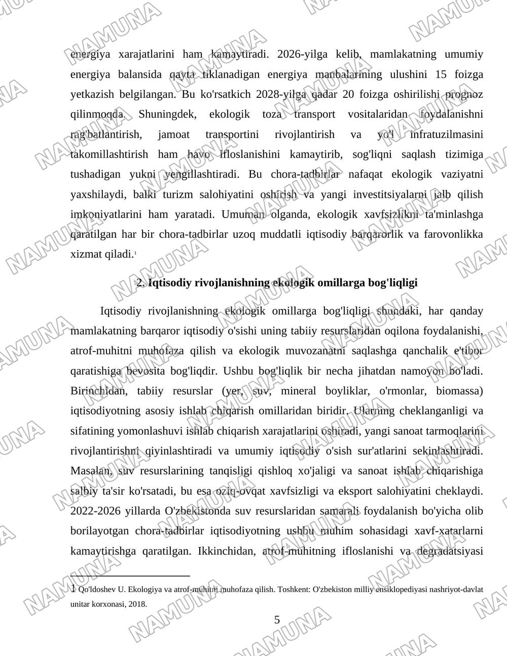 Ekologik xavfsizlikni ta’minlash — iqtisodiy rivojlanishning muhim omili. — 5-varaq
