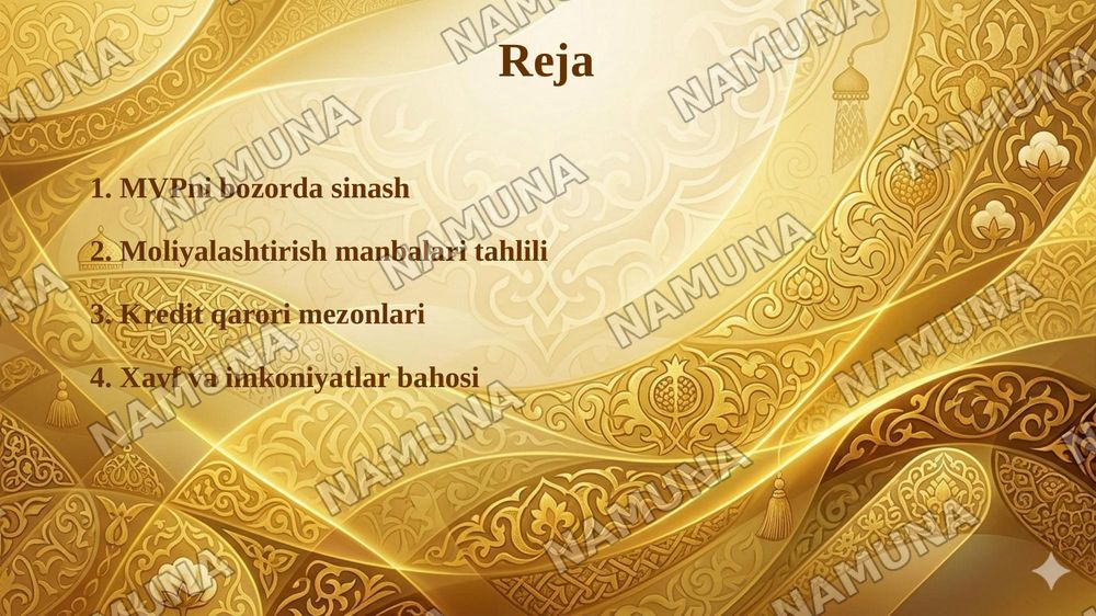 MVPni bozorda sinash, moliyalashtirish va kredit qarori. — 2-slayd