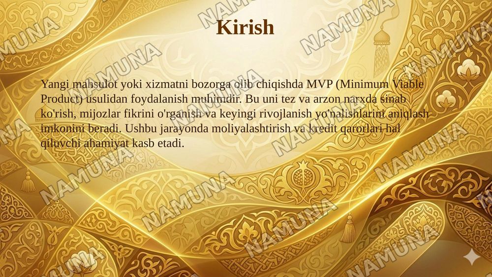 MVPni bozorda sinash, moliyalashtirish va kredit qarori. — 3-slayd