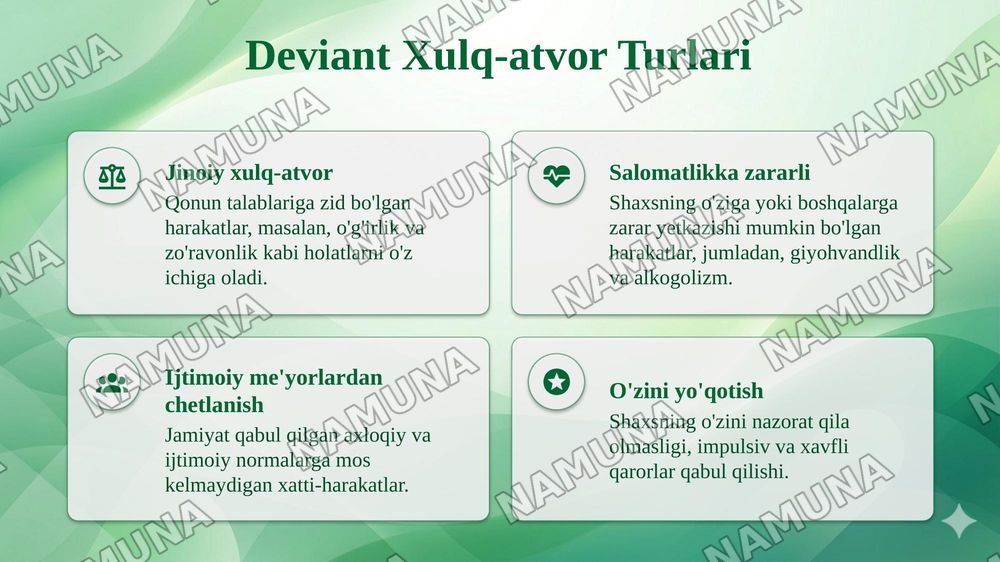 Deviant xulq-atvorga psixologik xizmat ko'rsatish. — 4-slayd