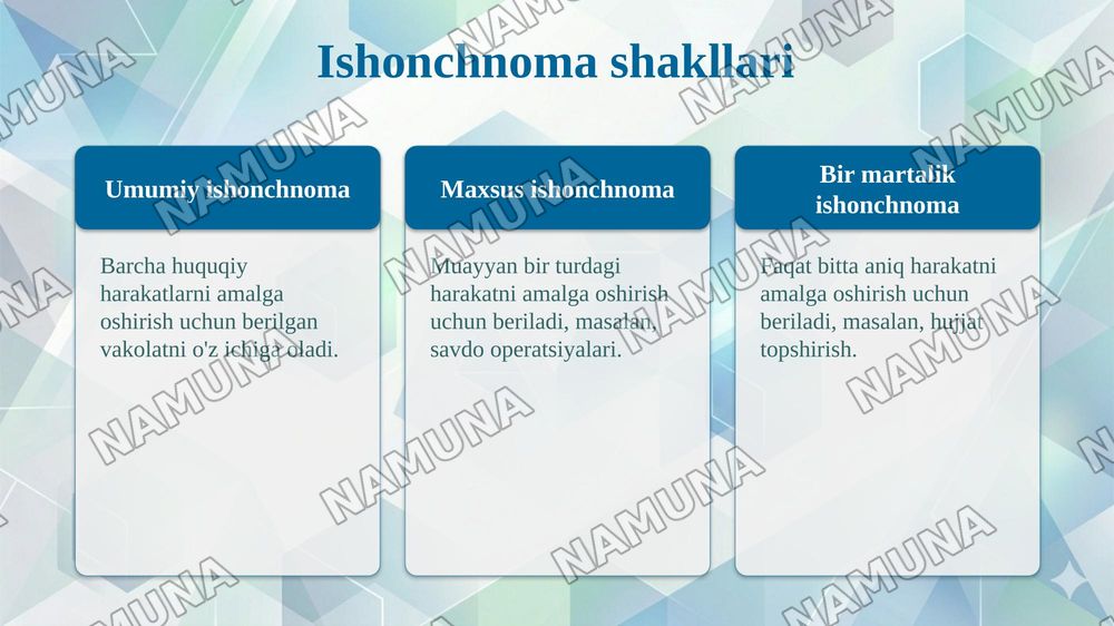 Ishonchnoma tushunchasi va shakllari — 6-slayd