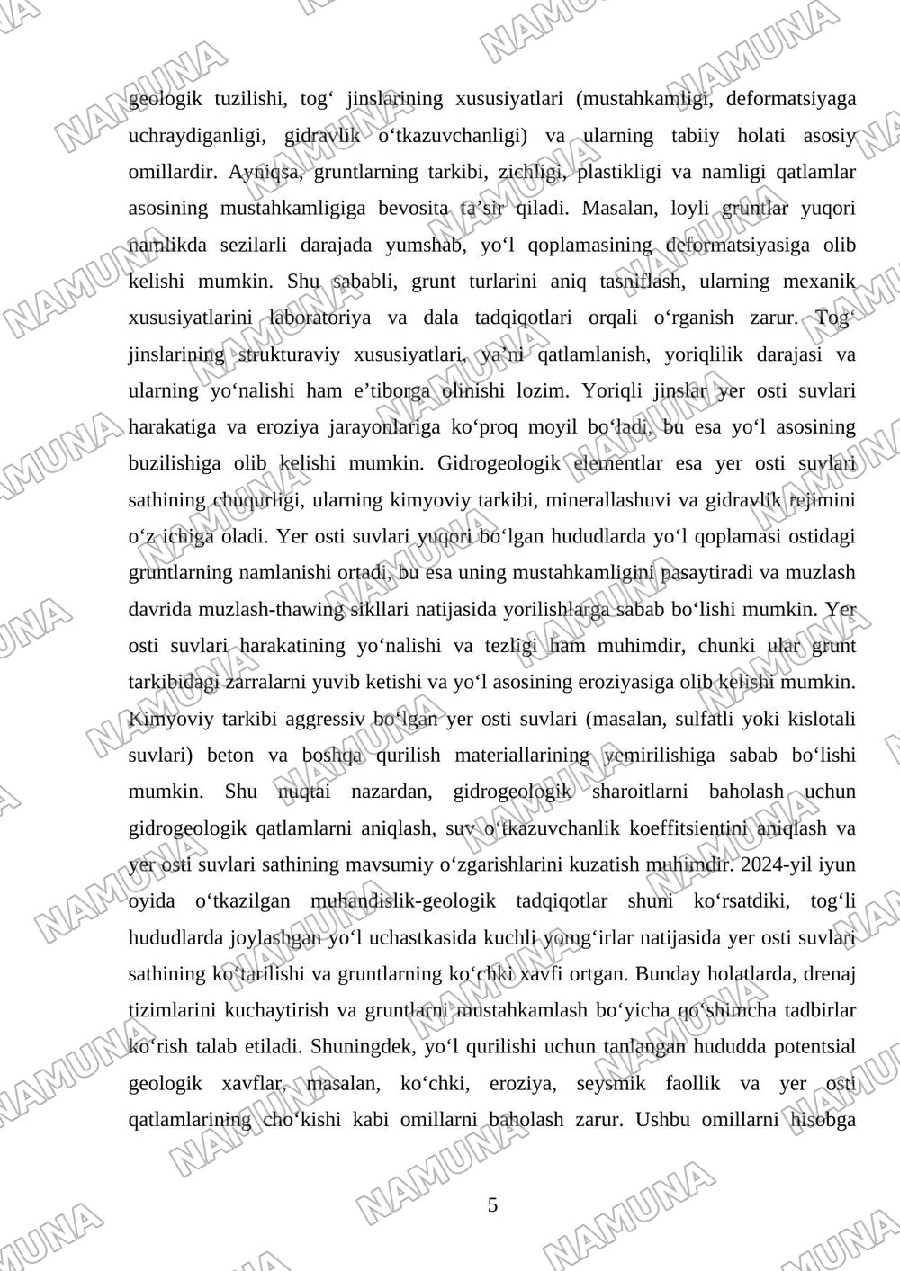 . Tanlangan yoʻl uchastkasining funksiyasi, toifasi va asosiy elementlari boʻyicha 12 fotohisobot. — 5-varaq