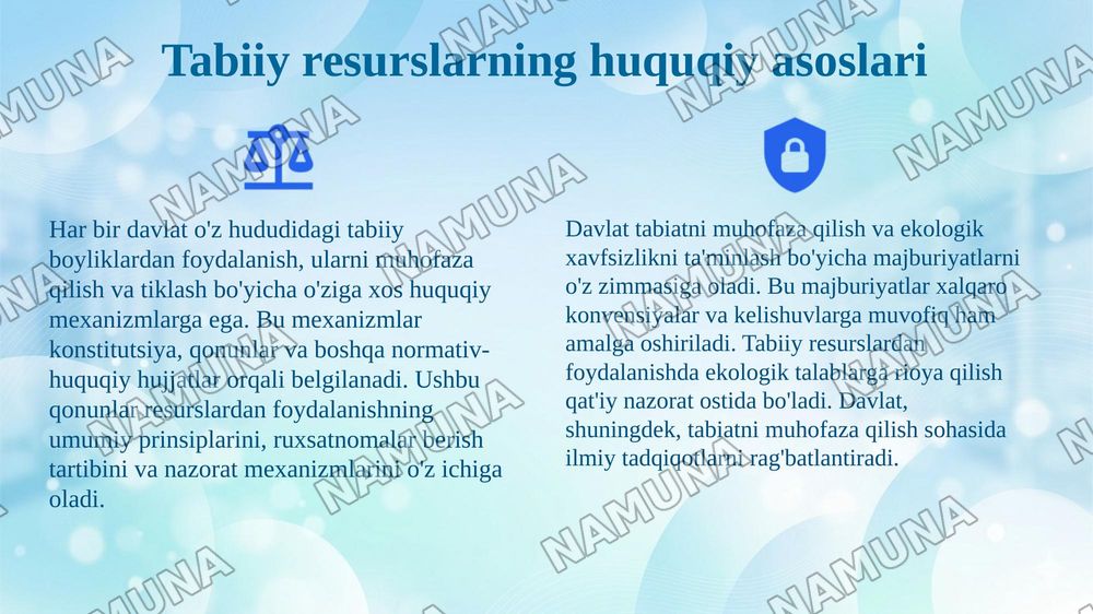 Davlatning tabiiy resurslardan foydalanish jarayonlarini tartibga solishi va ekologiya sohasidagi siyosati. — 4-slayd