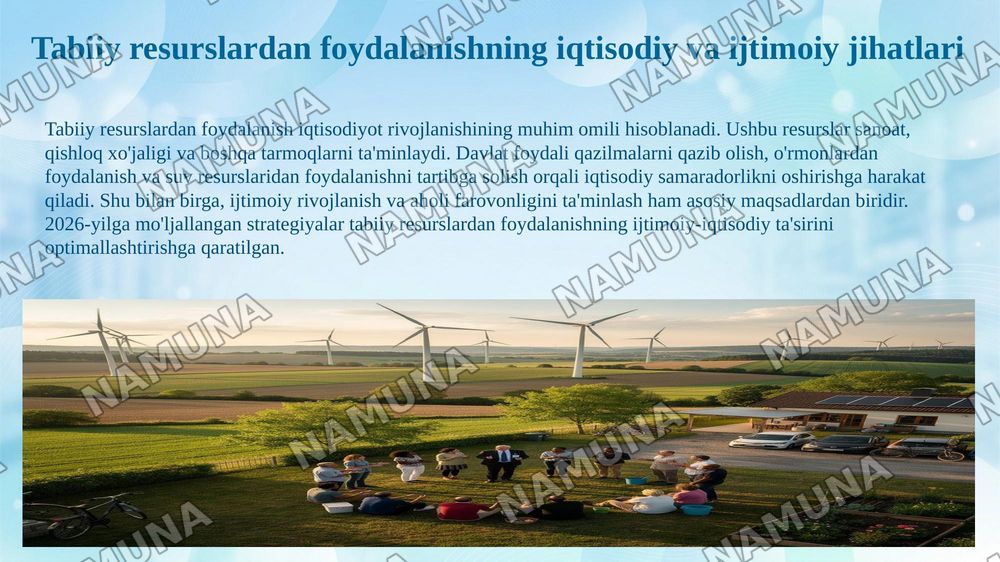 Davlatning tabiiy resurslardan foydalanish jarayonlarini tartibga solishi va ekologiya sohasidagi siyosati. — 8-slayd