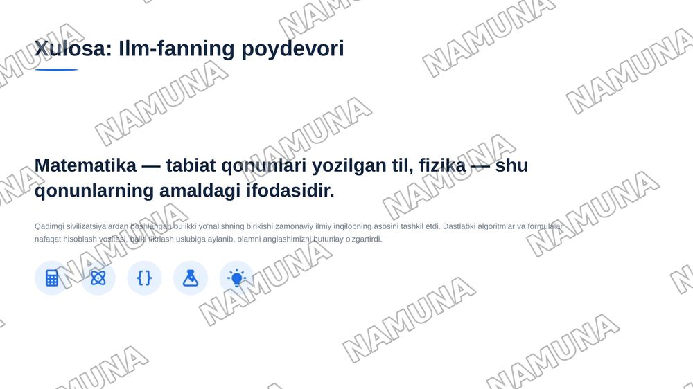 Matematika va Fizika fanlari kelib chiqishi va dastlabgi algaritm va formulalar — 8-slayd