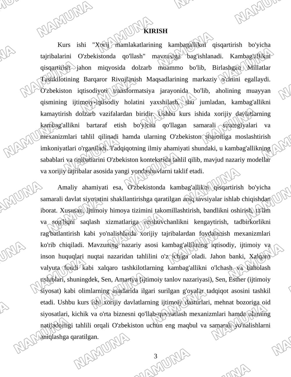 Xorij mamlakatlarining kambagallikni qisqartirish boyicha tajribalarni Ozbekistonda qollash — 3-varaq