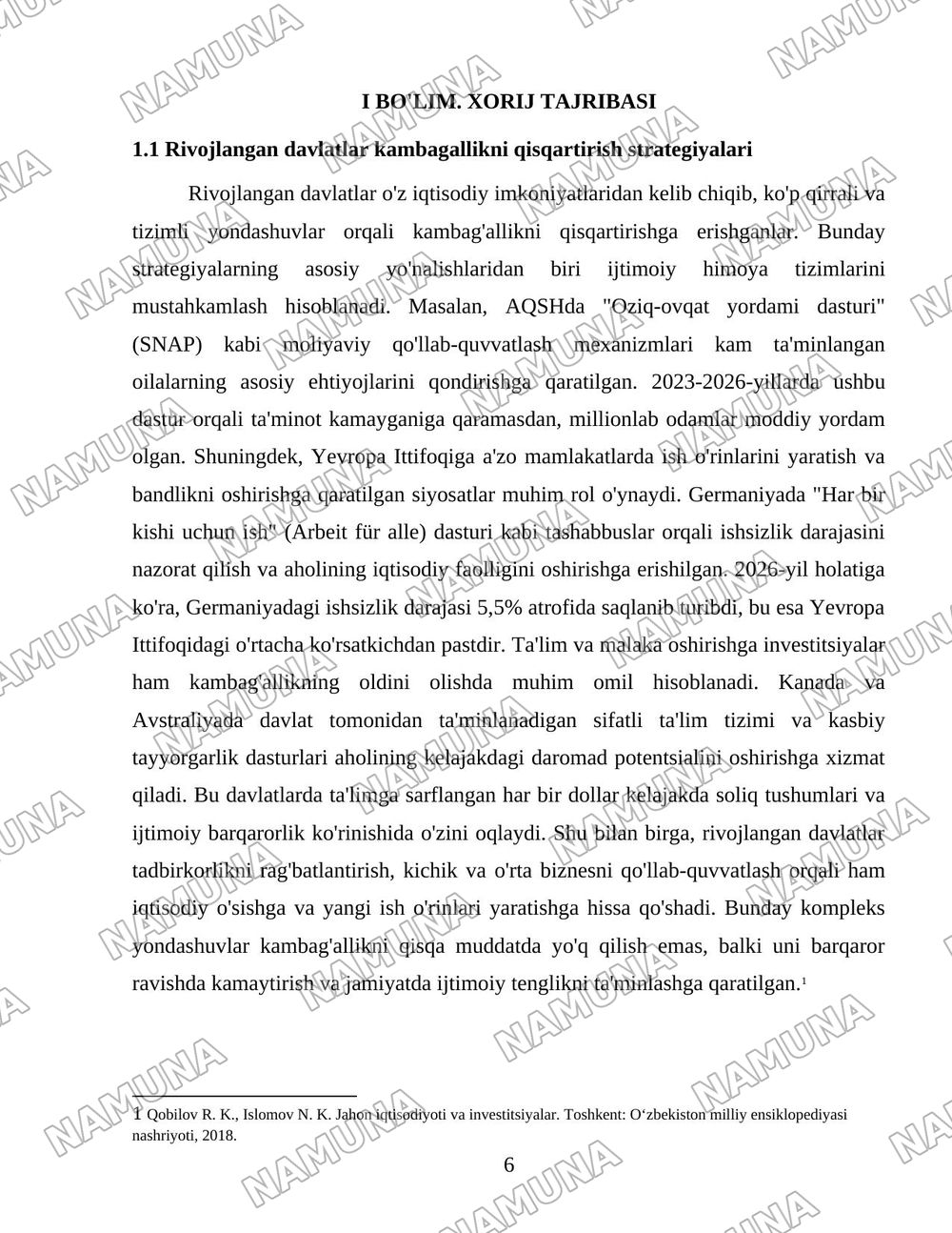 Xorij mamlakatlarining kambagallikni qisqartirish boyicha tajribalarni Ozbekistonda qollash — 6-varaq