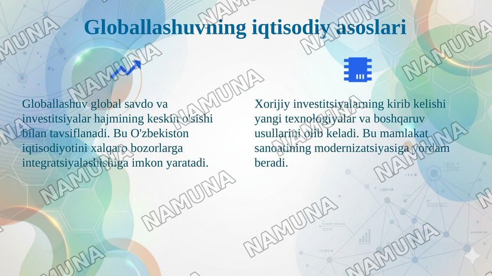 Jahonda globallashuv jarayonlarining O'zbekistonga ta'siri — 4-slayd