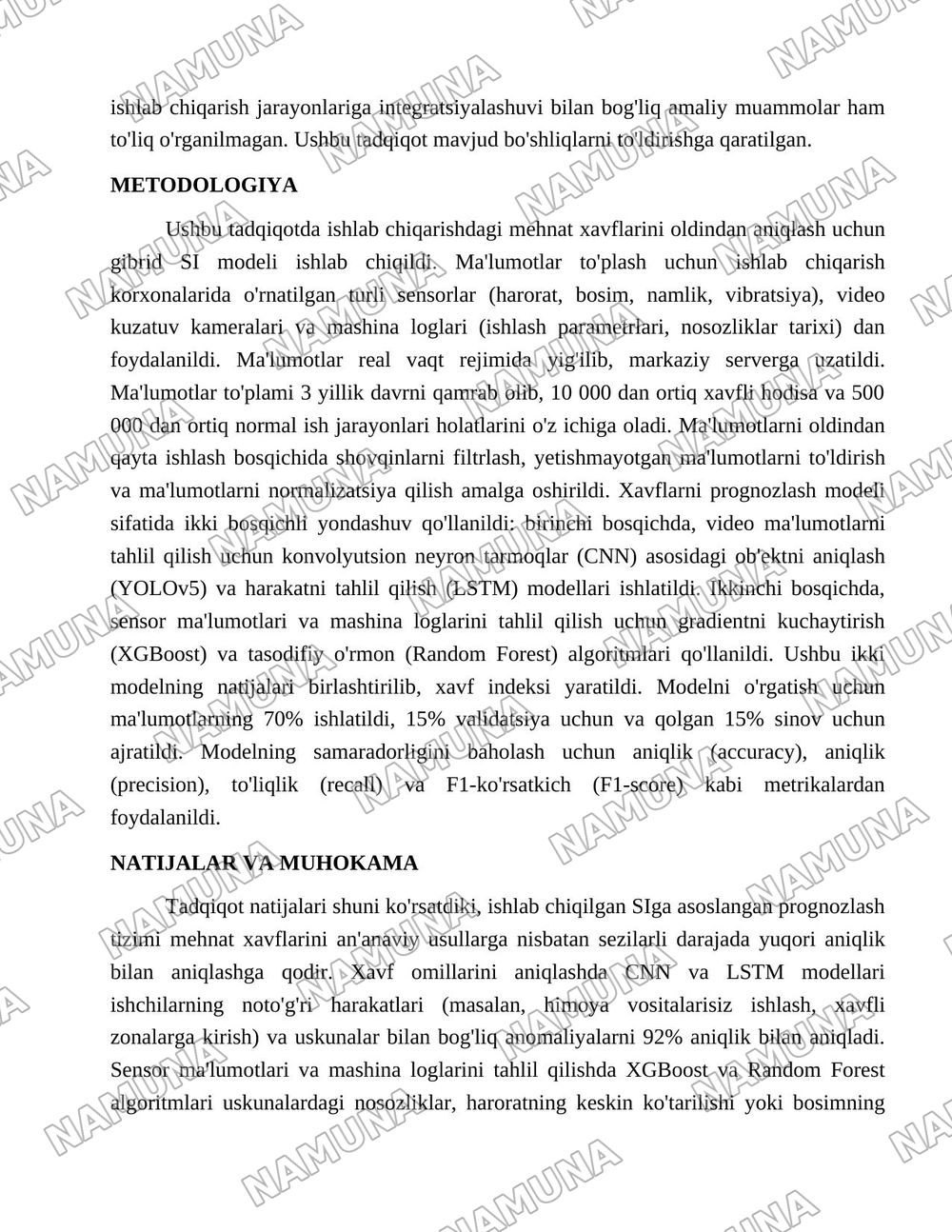 Sun’iy intellekt yordamida ishlab chiqarishdagi mehnat xavflarini oldindan aniqlash — 3-varaq