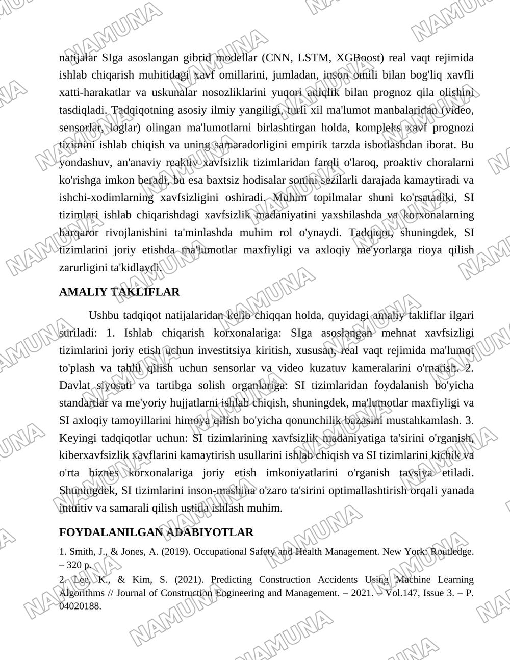 Sun’iy intellekt yordamida ishlab chiqarishdagi mehnat xavflarini oldindan aniqlash — 5-varaq