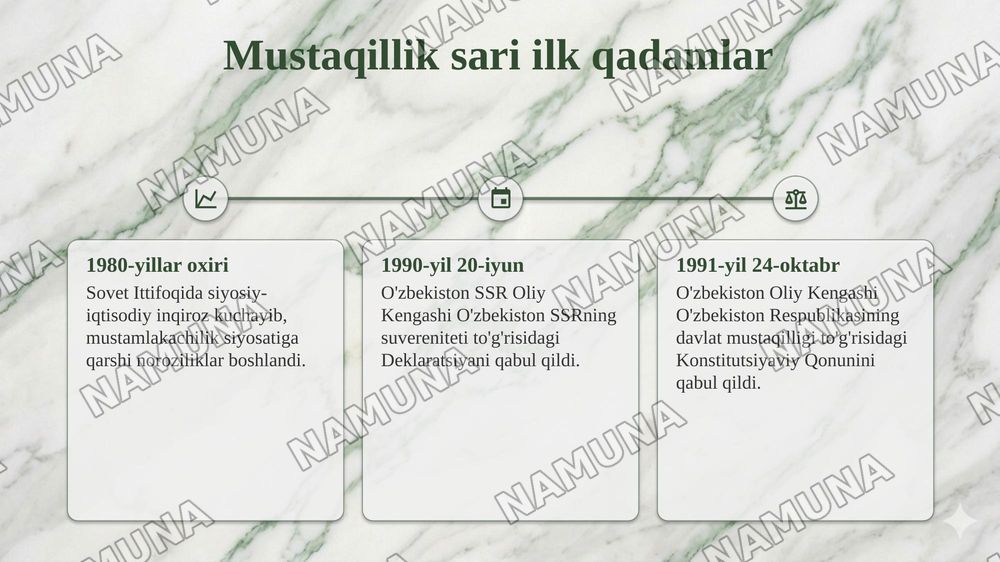 Ozbekiston mustaqilika erishish davirlari — 4-slayd