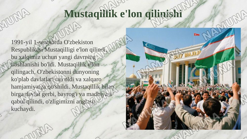 Ozbekiston mustaqilika erishish davirlari — 5-slayd