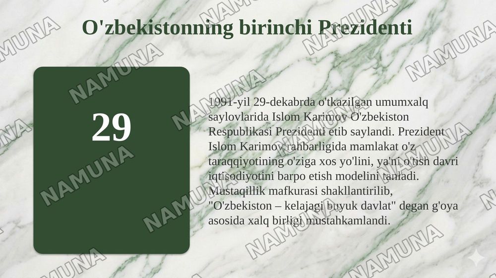 Ozbekiston mustaqilika erishish davirlari — 6-slayd