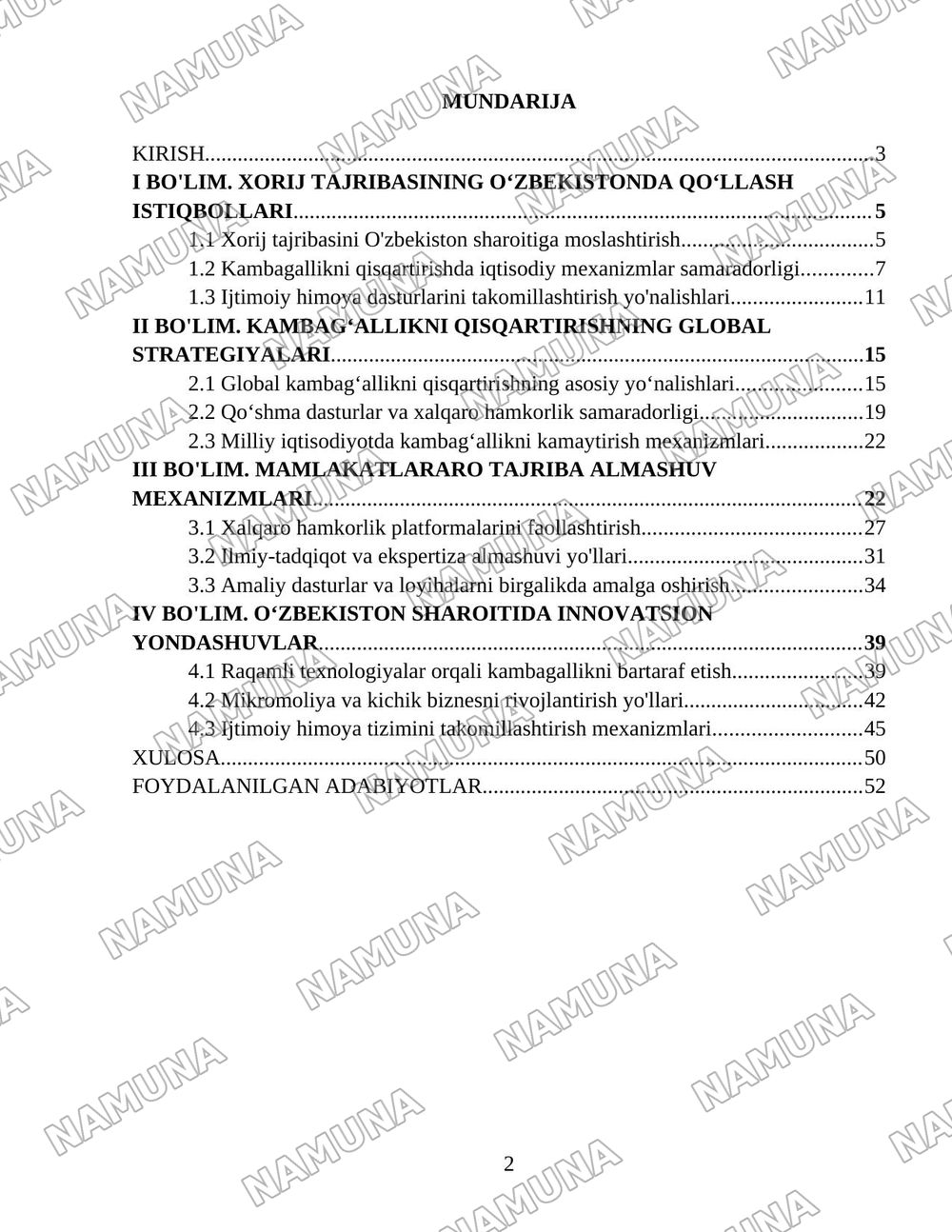 Xorij mamlakatlarining kambagallikni qisqartirish boyicha tajribalarni Ozbekistonda qollash — 2-varaq