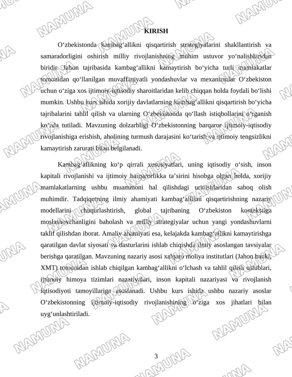 Xorij mamlakatlarining kambagallikni qisqartirish boyicha tajribalarni Ozbekistonda qollash — 3-varaq