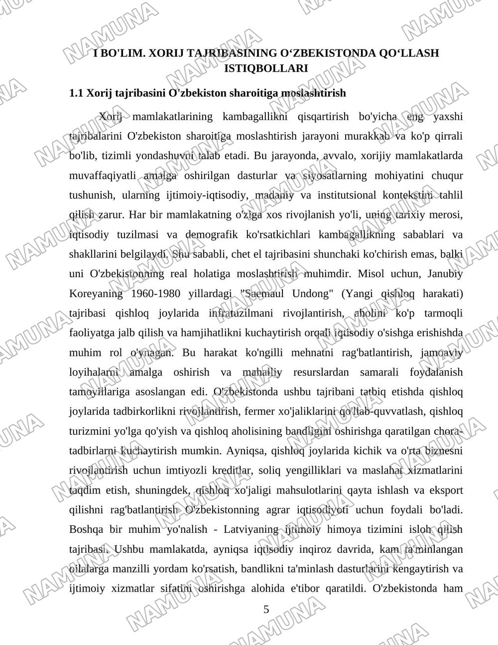 Xorij mamlakatlarining kambagallikni qisqartirish boyicha tajribalarni Ozbekistonda qollash — 5-varaq