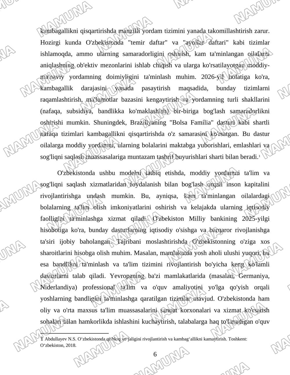 Xorij mamlakatlarining kambagallikni qisqartirish boyicha tajribalarni Ozbekistonda qollash — 6-varaq