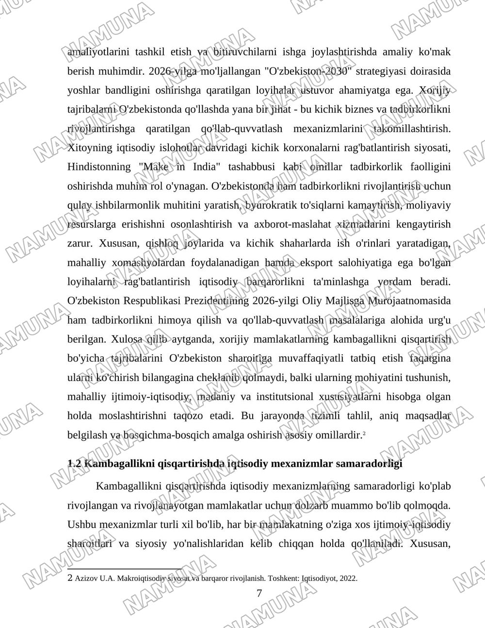 Xorij mamlakatlarining kambagallikni qisqartirish boyicha tajribalarni Ozbekistonda qollash — 7-varaq