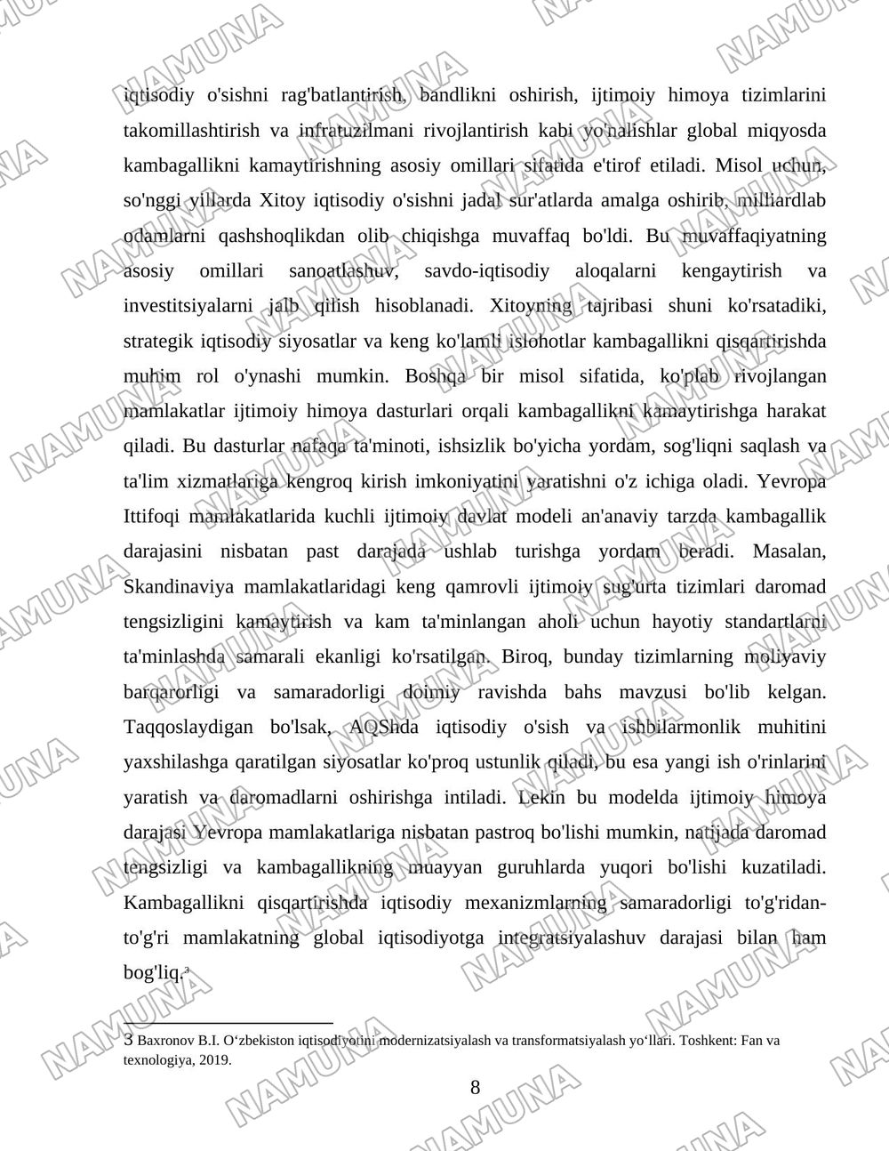 Xorij mamlakatlarining kambagallikni qisqartirish boyicha tajribalarni Ozbekistonda qollash — 8-varaq