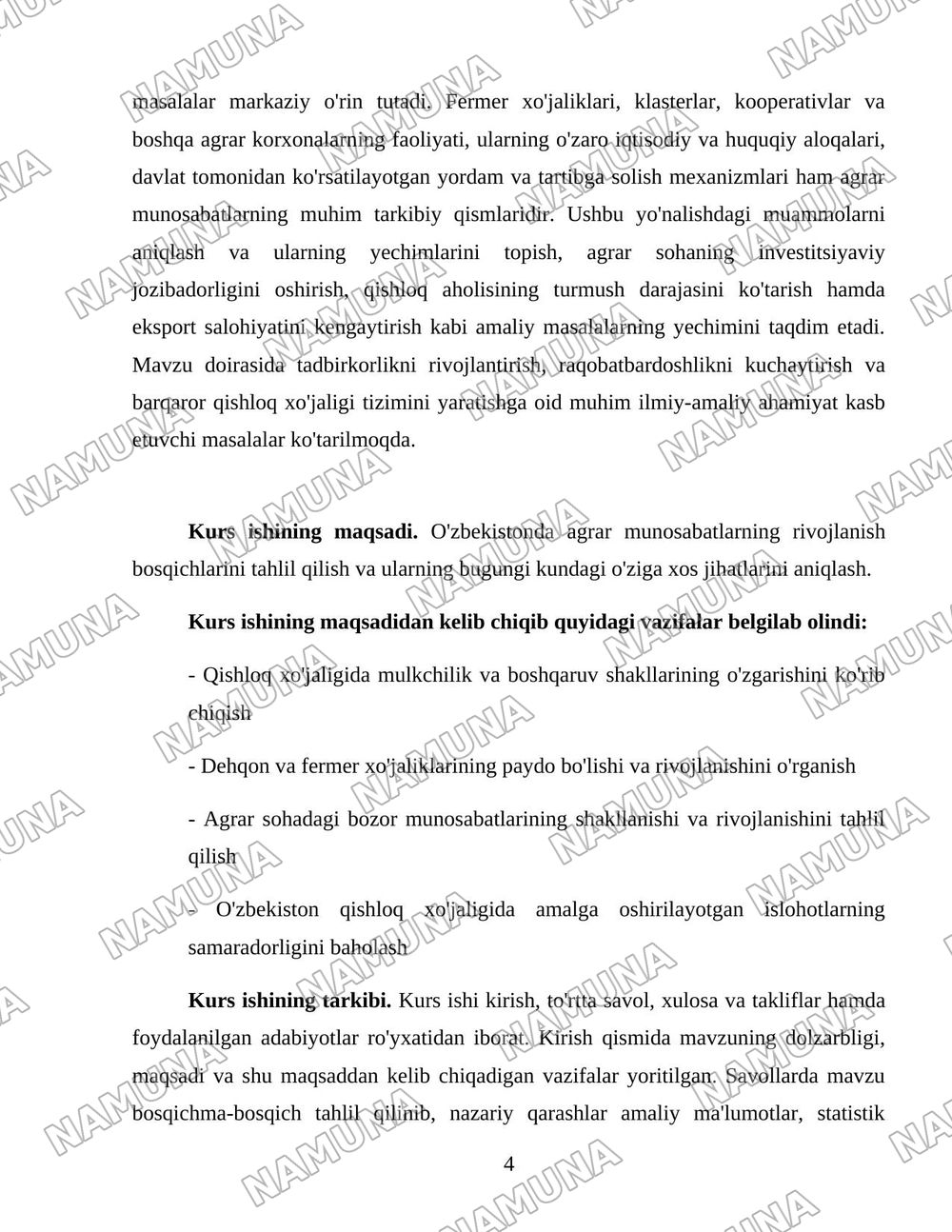 O'zbekistonda agrar munosabatlar va ularning o'ziga xos xususiyatlari — 4-varaq