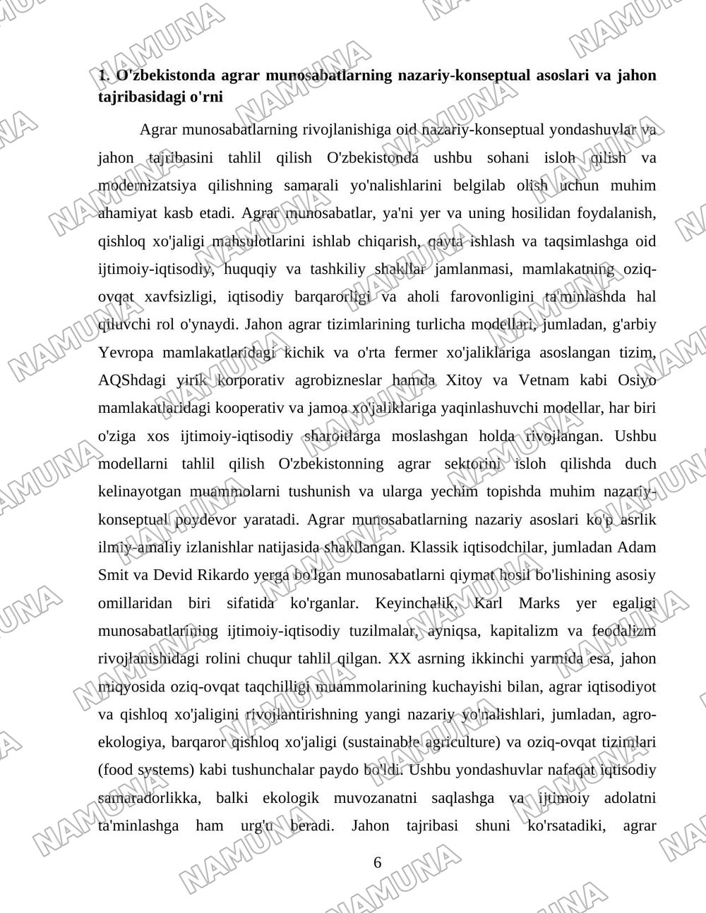 O'zbekistonda agrar munosabatlar va ularning o'ziga xos xususiyatlari — 6-varaq